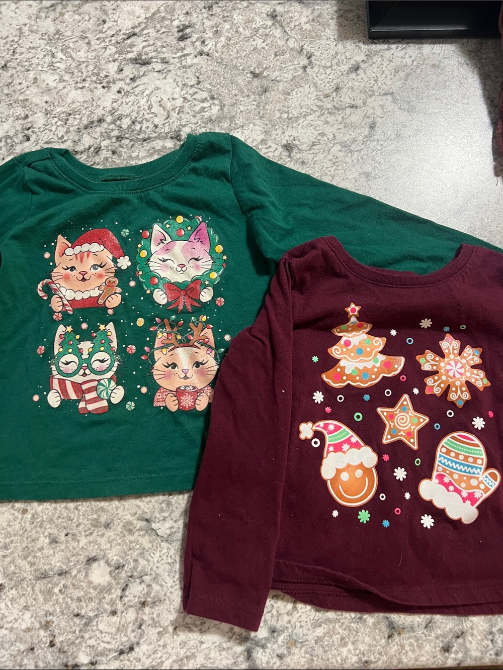 The Children's Place Green & Burgundy Holiday Graphic Long Sleeve Tops